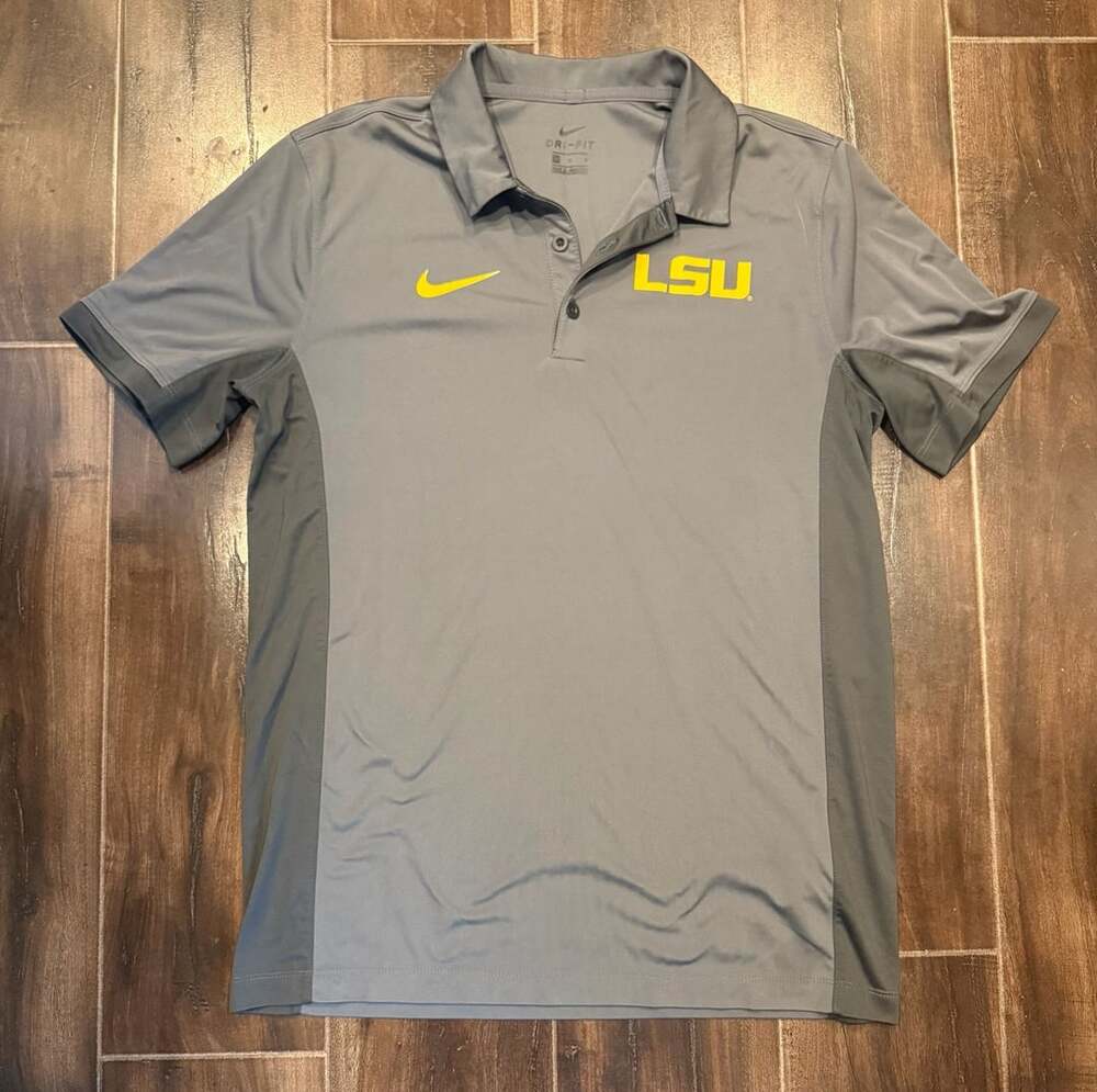 Nike LSU Tigers Dri-FIT Polo Size M Gray College Golf Shirt